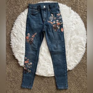 Topshop Moto Jamie Jeans Floral Birds Embroidered Skinny Hi Rise Fits Small 28